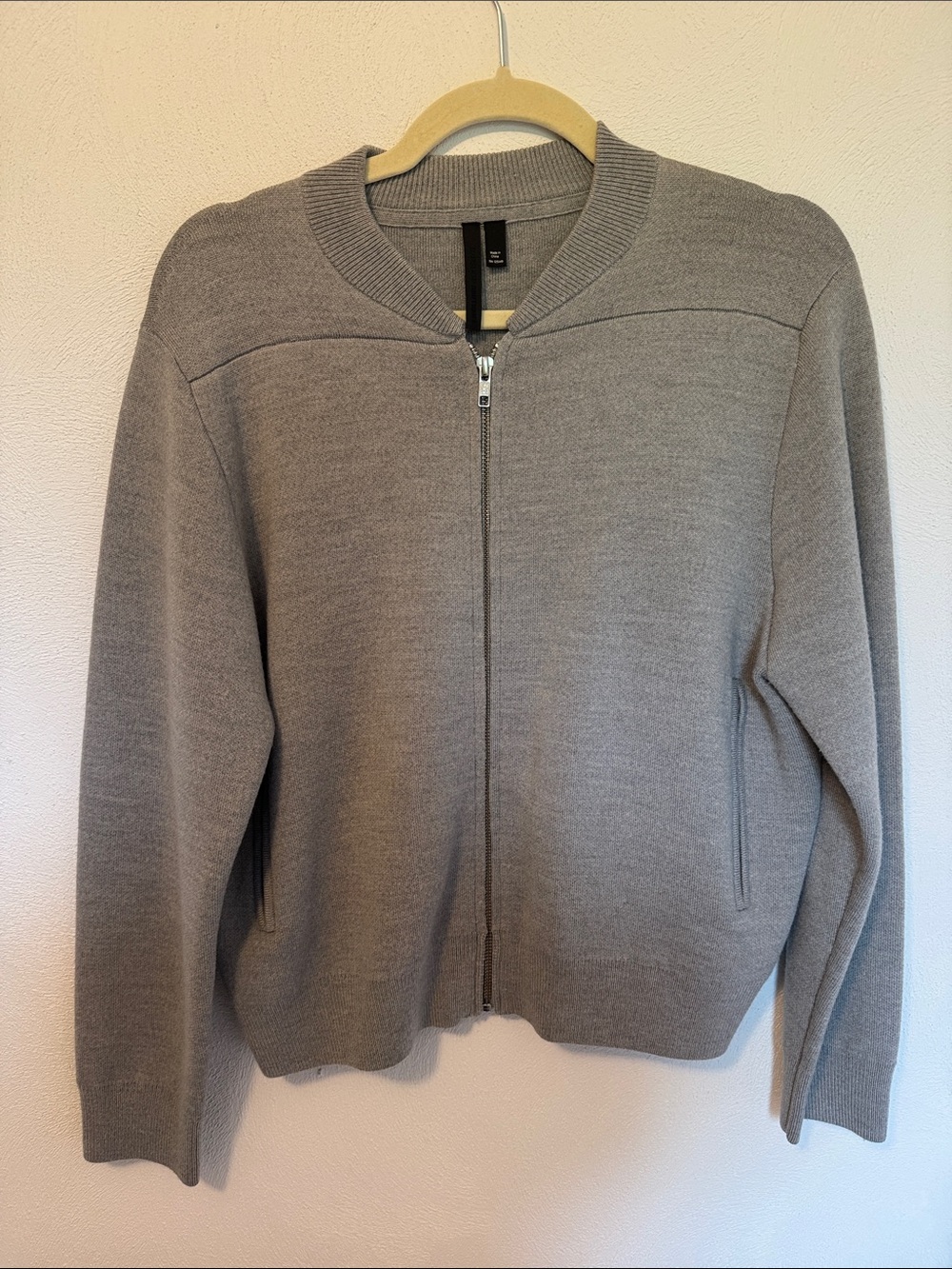 Topshop Gray Zip-Front Knit Bomber Jacket